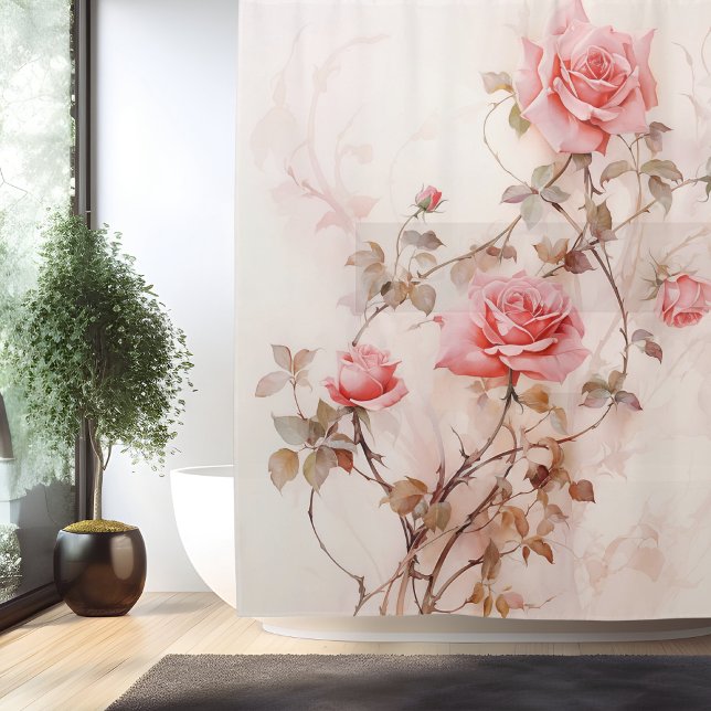 Watercolor Rose Vine Elegance Shower Curtain (Creator Uploaded)