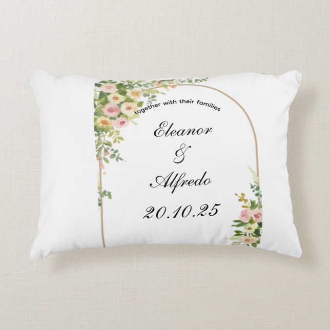 Watercolor Rose Wedding  Accent Pillow (Front)