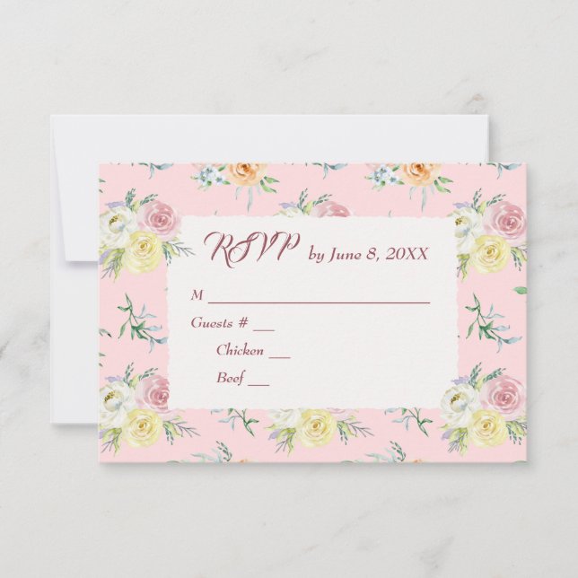 Watercolor Rose Wedding RSVP Card (Front)