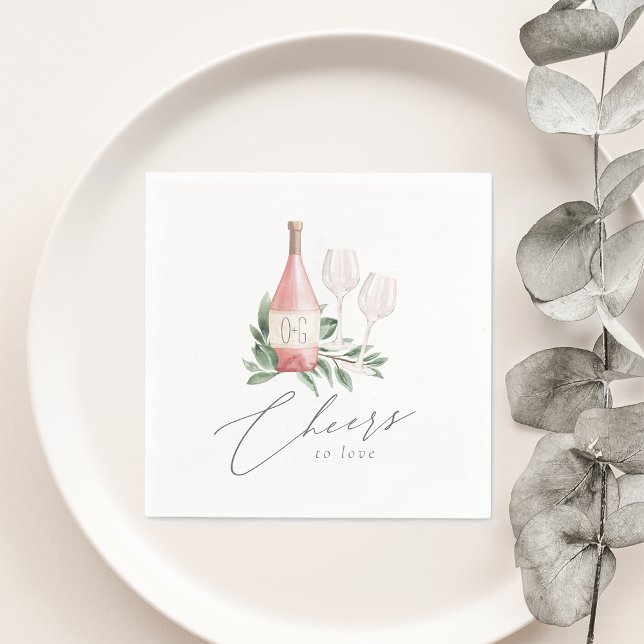 Watercolor Rose Wine Botanical Cheers to Love Napkins (Creator Uploaded)