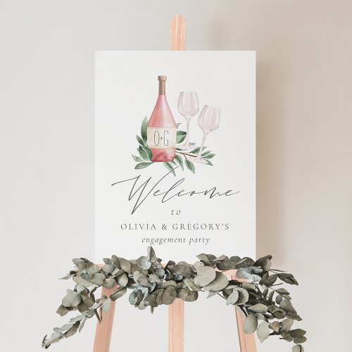 Watercolor Rose Wine Botanical Event Welcome Sign