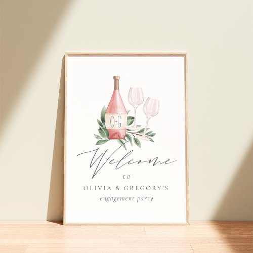 Watercolor Rose Wine Botanical Event Welcome Sign