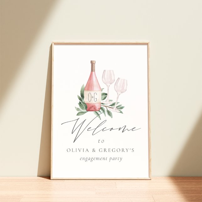 Watercolor Rose Wine Botanical Event Welcome Sign (Creator Uploaded)