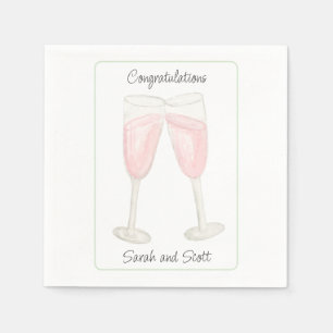 Watercolor Rose Wine Filled Champagne Glasses Napkins