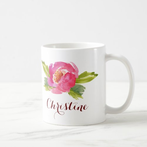 Watercolor Rose with Custom Name Coffee Mug