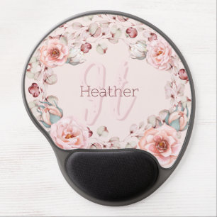 Watercolor Rose Wreath Personalized   Pink Gel Mouse Pad
