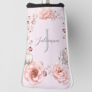 Watercolor Rose Wreath Personalized Pink Golf Head Cover