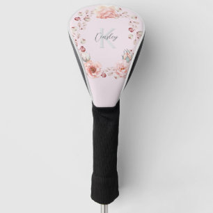 Watercolor Rose Wreath Personalized Pink Golf Head Cover