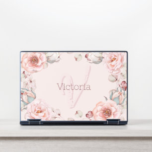 Watercolor Rose Wreath Personalized Pink HP Laptop Skin