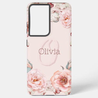 Watercolor Rose Wreath Personalized | Pink Samsung Galaxy S21 Ultra Case