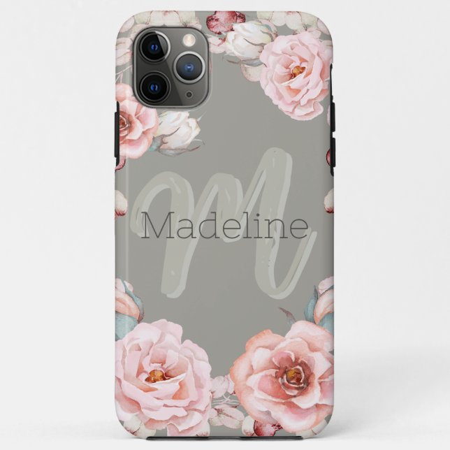 Watercolor Rose Wreath Personalized | Sage Green Case-Mate iPhone Case (Back)