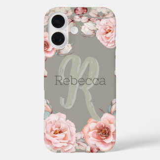 Watercolor Rose Wreath Personalized | Sage Green iPhone 16 Case