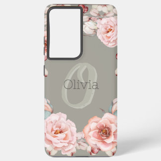 Watercolor Rose Wreath Personalized | Sage Green Samsung Galaxy S21 Ultra Case