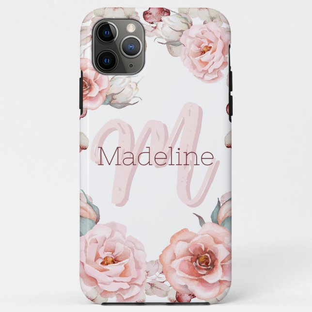 Watercolor Rose Wreath Personalized | White Case-Mate iPhone Case (Back)