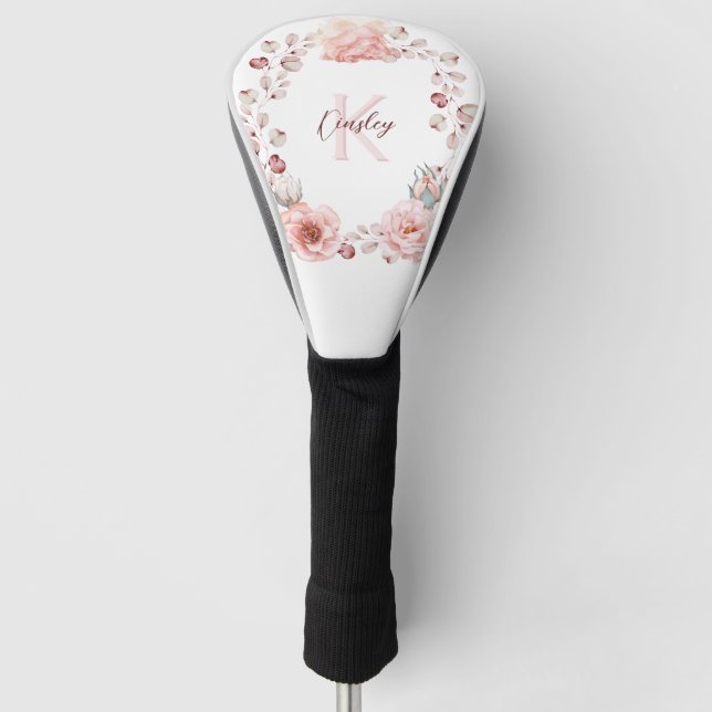 Watercolor Rose Wreath Personalized | White Golf Head Cover (Front)
