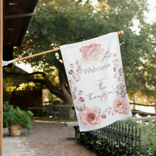 Watercolor Rose Wreath Personalized White House Flag