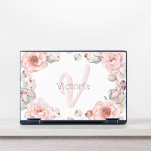 Watercolor Rose Wreath Personalized White HP Laptop Skin