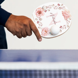 Watercolor Rose Wreath Personalized White Ping Pong Paddle