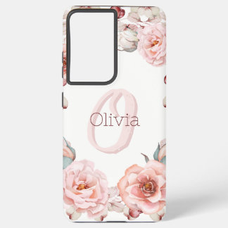 Watercolor Rose Wreath Personalized | White Samsung Galaxy S21 Ultra Case