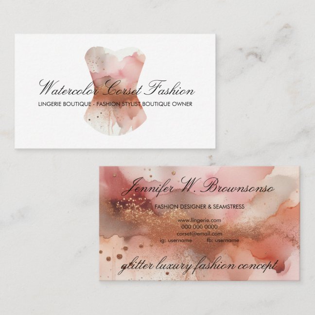 Watercolor Rosegold Glitz Corset Fashion Style Business Card