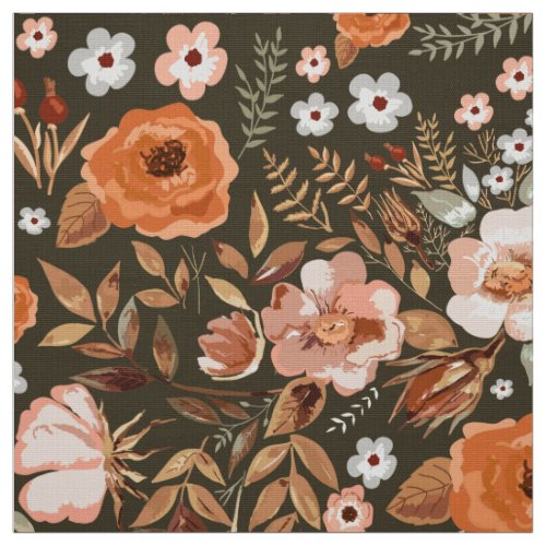 Watercolor Rosehips and Roses Floral Apricot ID460 Fabric