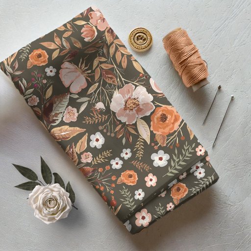 Watercolor Rosehips and Roses Floral Apricot ID460 Fabric