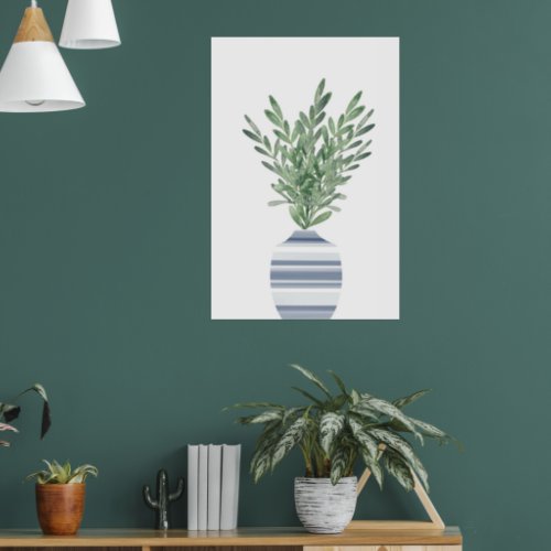 Watercolor Rosemary  Blue Striped Vase  Poster