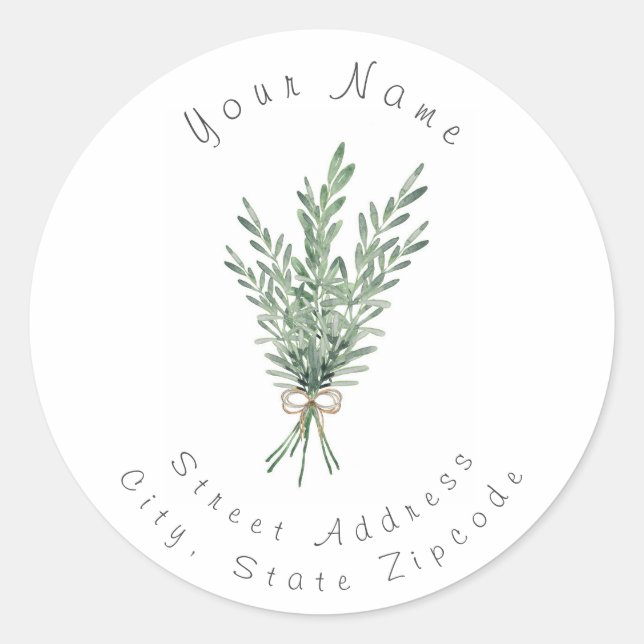 Watercolor Rosemary Bouquet with Jute Bow Classic Round Sticker (Front)