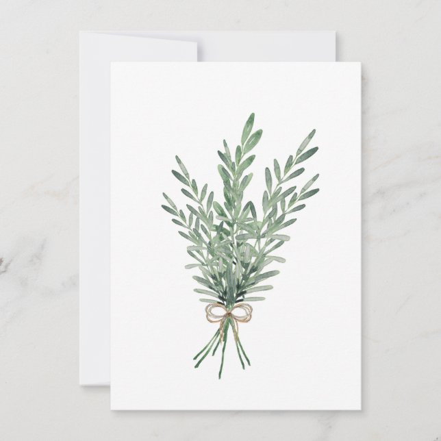Watercolor Rosemary Bouquet with Jute Bow Note Card (Front)