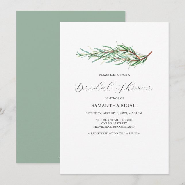 Watercolor Rosemary Bridal Shower Invitations (Front/Back)