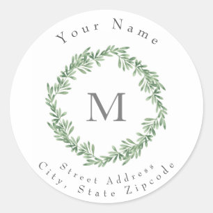 Watercolor Rosemary Wreath Classic Round Sticker