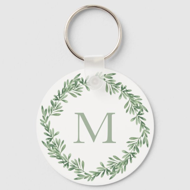 Watercolor Rosemary Wreath  Keychain (Front)