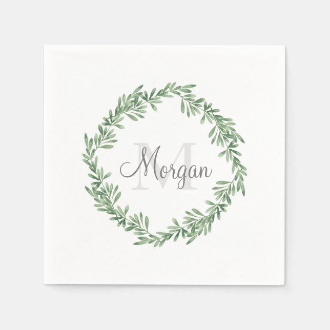 Watercolor Rosemary Wreath Napkins (Front)