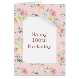 Watercolor Roses 100th Birthday Cards