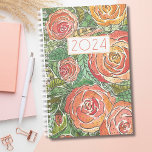 Watercolor Roses 2024 Monthly Planner<br><div class="desc">Stay organized in style with our non-dated Watercolor Roses 2024 Monthly Planner. This planner boasts a beautiful watercolor rose background in a soft pinks and coral, adding an elegant, artistic touch to your daily planning. The cover features a centered, bold, and modern "2024" that can be customized to fit the...</div>