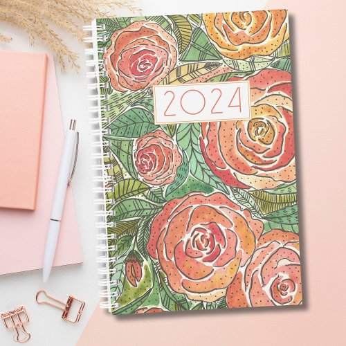 Watercolor Roses 2024 Monthly Planner