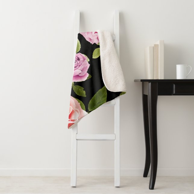Watercolor Roses 20 Sherpa Blanket (In Situ)