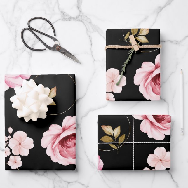 Watercolor Roses 32 Wrapping Paper Sheets (Front)