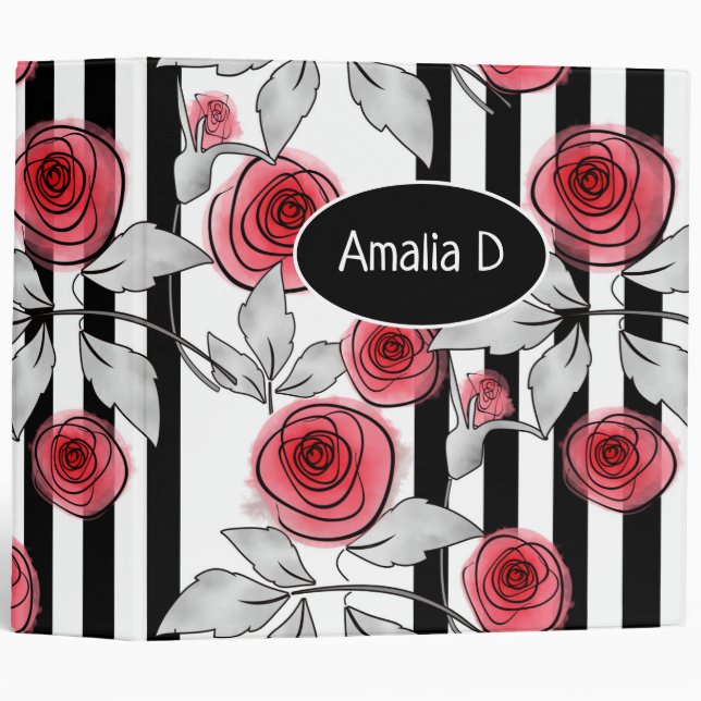 Watercolor roses 3 ring binder (Front/Spine)
