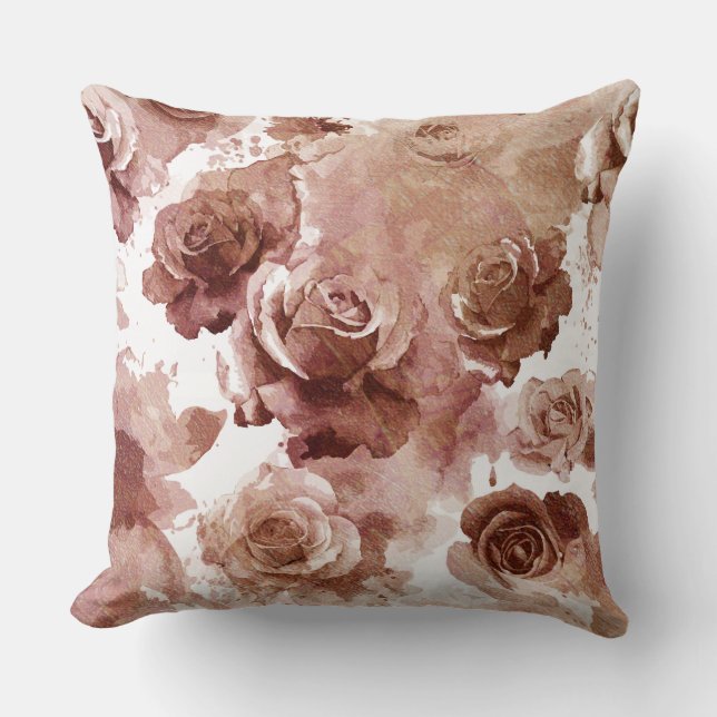 Watercolor Roses 3 Throw Pillow (Front)