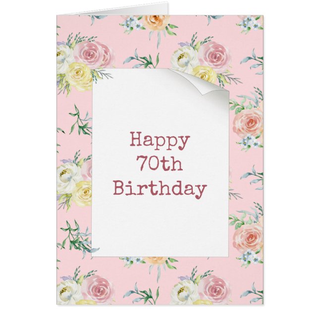 Watercolor Roses 70th Birthday Cards (Front)