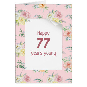 Watercolor Roses 77th Birthday Cards