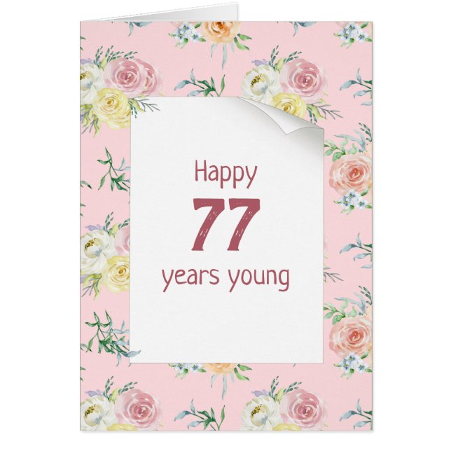 Watercolor Roses 77th Birthday Cards (Front)