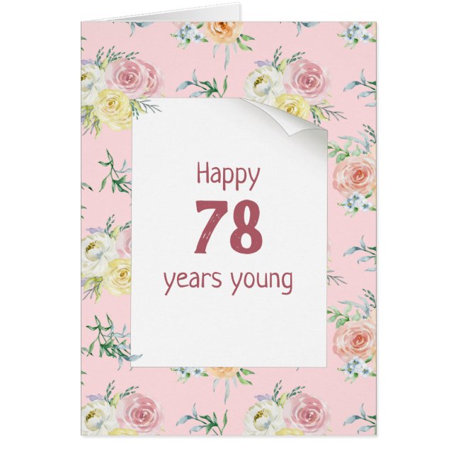 Watercolor Roses 78th Birthday Cards (Front)