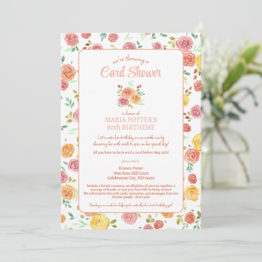 Watercolor Roses 80th Birthday Card Shower | Zazzle