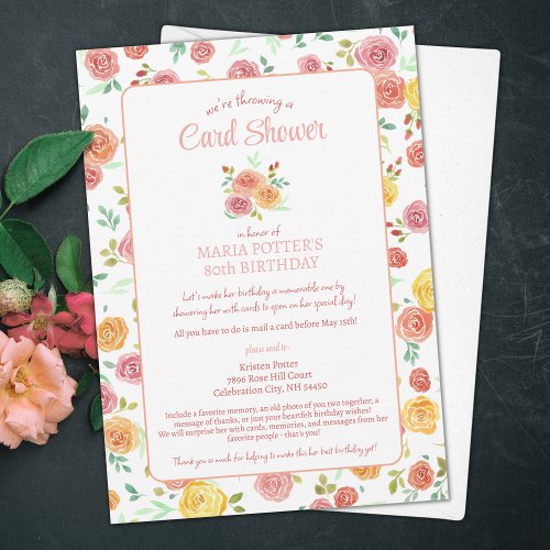 Watercolor Roses 80th Birthday Card Shower