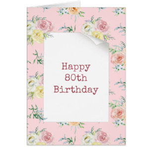 Watercolor Roses 80th Birthday Cards