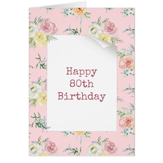 Watercolor Roses 80th Birthday Cards (Front)