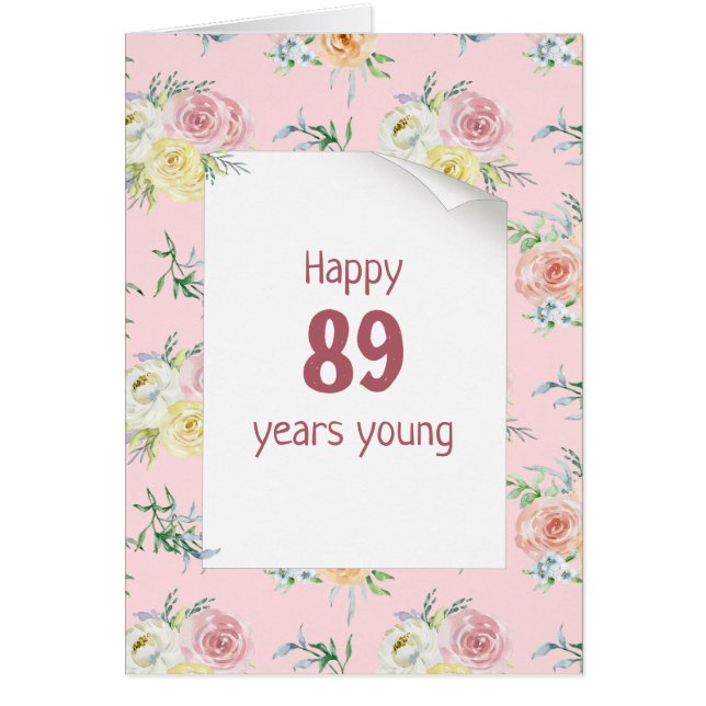 Watercolor Roses 89th Birthday Cards (Front)