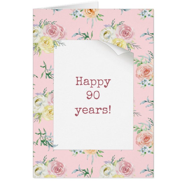 Watercolor Roses 90th Birthday Cards (Front)